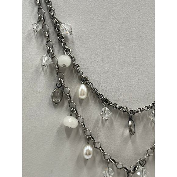 Liz Palacios Two Layered Pearl Crystal Necklace Swarovski USA Designer Vintage - Picture 3 of 9